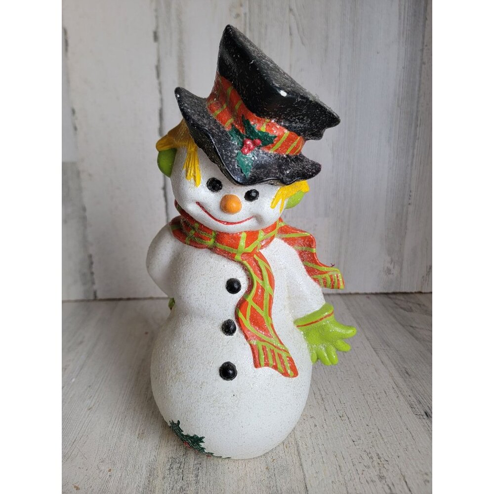 Ceramic‎ vintage Snowman top hat Frosty mistletoe glitter xmas figure